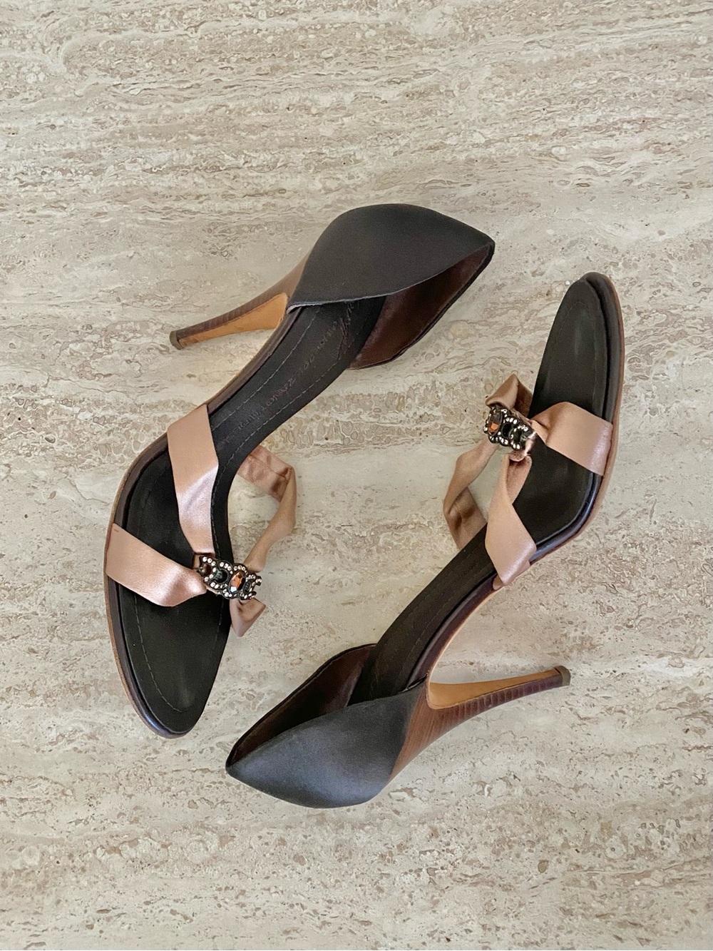 Vintage Giuseppe Zanotti Satin Crystal D’orsay Sandal Heels - Picture 4 of 9